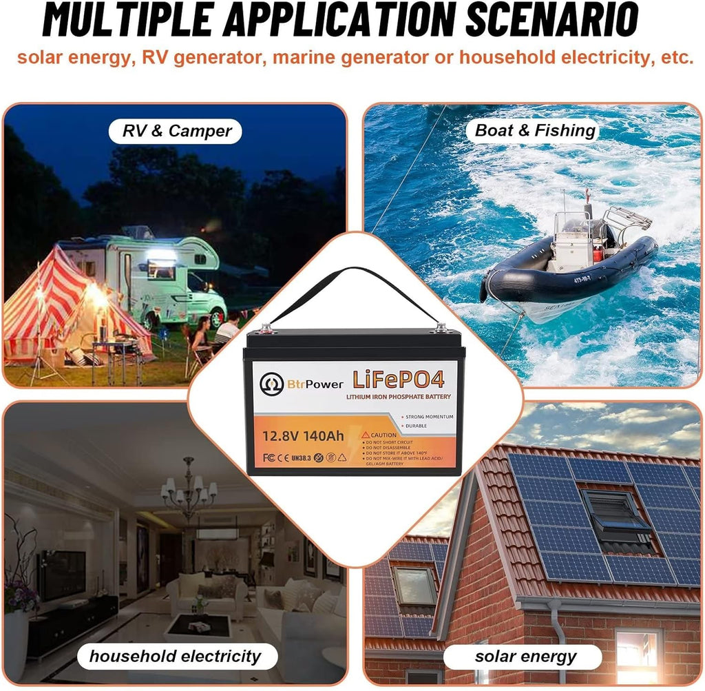 2 Pack 12V 140Ah LiFePO4 Deep Cycle Rechargeable lithium Battery Pack Built-in 100A BMS 5000-7000 Cycles Perfect for RV Solar Marine Overland Off-Grid Application