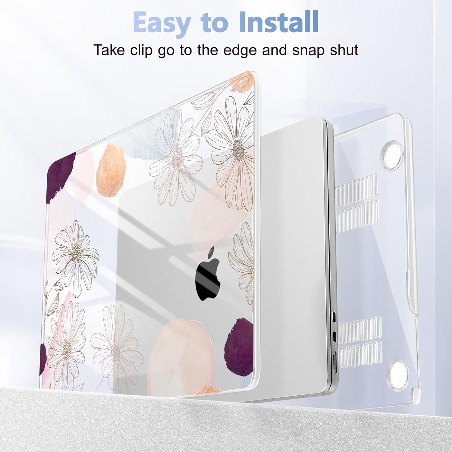 Case for MacBook Air 15 Inch 2025 2024 2023 Release M4 A3241 M3 A3114 M2 A2941, Hard Shell with Screen Protector & Keyboard Cover, Compatible with Touch ID - Floral