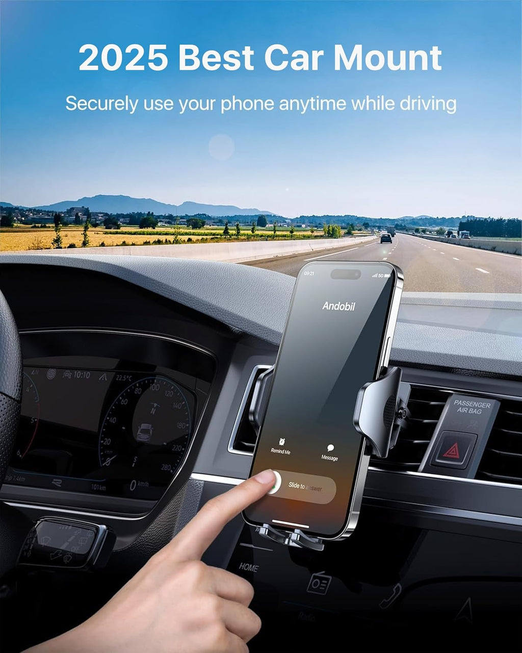 andobil Phone Holders for Your Car - Air Vent Phone Mount, Ultra-Stable Metal Clip with Anti-Shake & 360° Rotation, Universal Car Mount Fit iPhone 16/15/14/13/12 Pro Max/Android/Samsung Galaxy