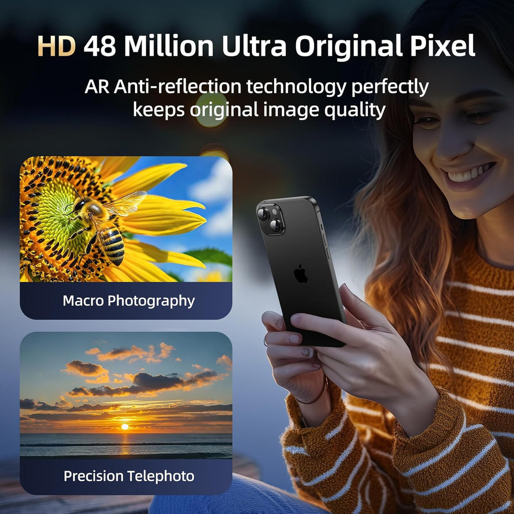 Compatible with iPhone 15/iPhone 14/iPhone 14 Plus/iPhone 15 Plus Camera Lens Protector, [Case-Friendly][Strong Adsorption][AR Anti-Reflection] Tempered Glass Full Coverage,Black