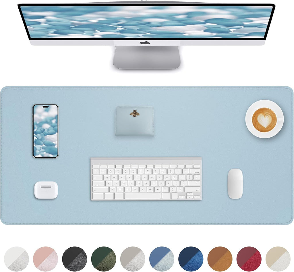 Non-Slip Desk Pad,Mouse Pad,Waterproof PVC Leather Desk Table Protector,Non-Slip PU Leather Desk Blotter, Easy Clean Laptop Desk Writing Mat for Office Work/Home/Decor(Light Blue, 24" x 13.7")