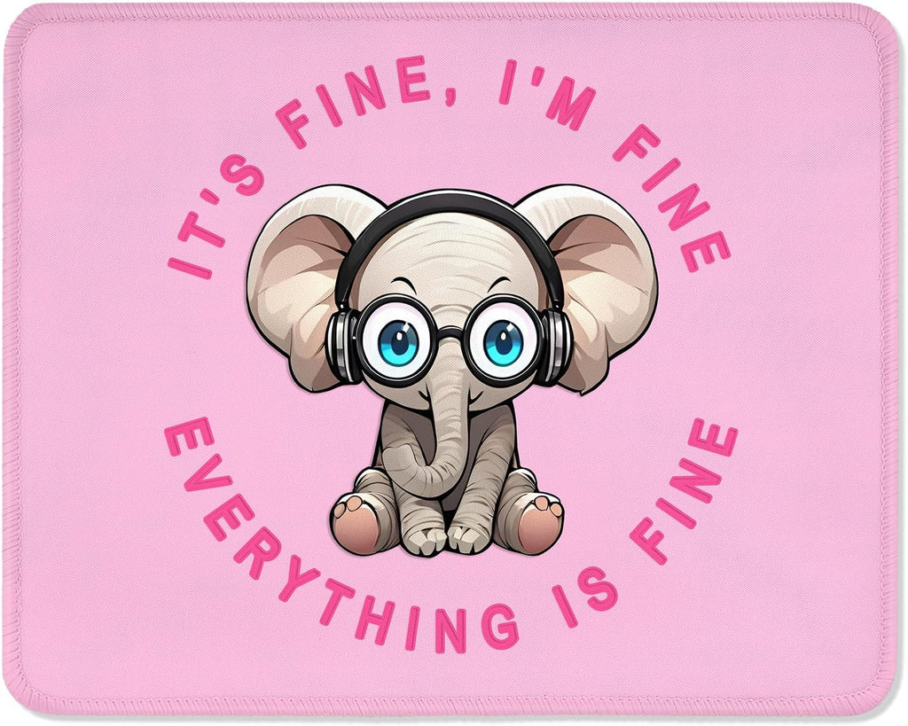 ITNRSIIET Mouse Pad with Stitched Edge Premium Textured Smooth Precise Operation Waterproof Washable Non-Slip Rubber Base Desktop Protection Mat, 10.2×8.3×0.12 inches, Pink Pretty Elephant