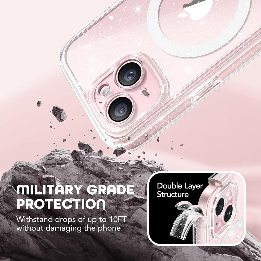 Magnetic for iPhone 15 Case, Compatible with MagSafe, Built-in Privacy Screen Protector and Camera Protection, Anti Spy Full Body Dustproof Shockproof Hard Phone Case 6.1", Shiny Clear