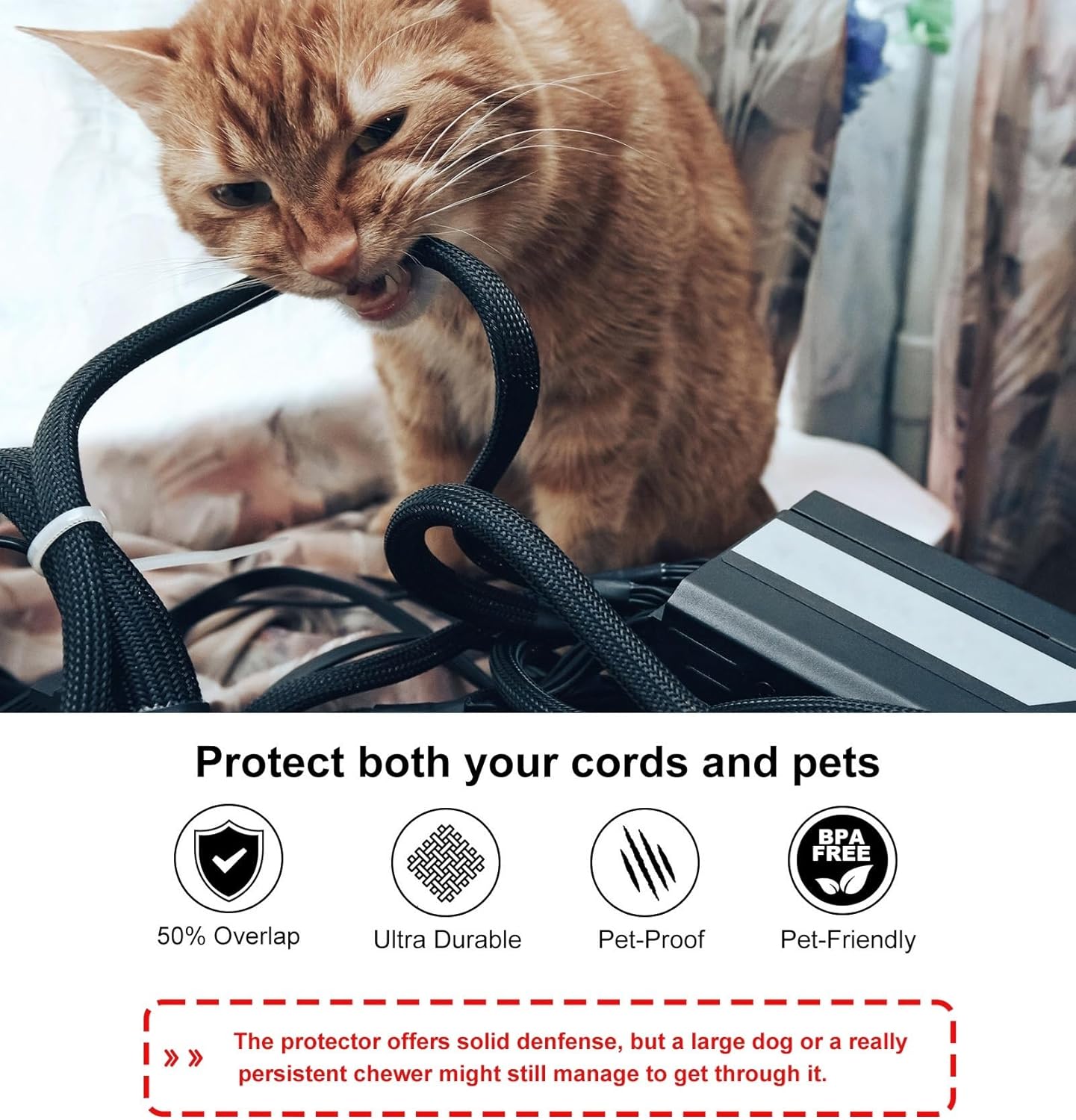 Secbolt Cord Protectors from Pets No Chew, 10ft - 3/4 inch Ultra Durable Cord Covers for Pets, Bite-Resistant Cable and Wire Protector for Cats, Dogs, Rabbits - Black