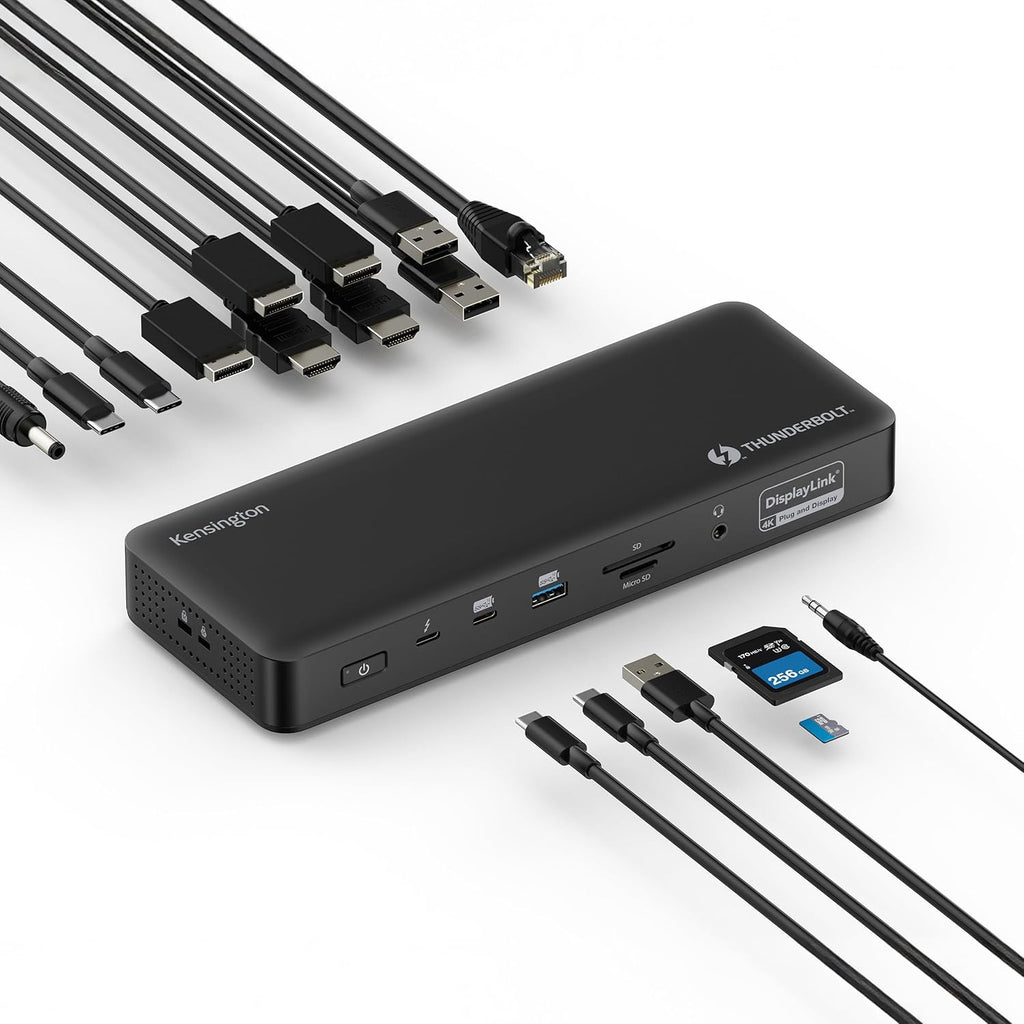 Kensington SD5910T DisplayLink Docking Station Thunderbolt 4, Quad 4K for MacBook Pro/Air M1/M2/M3/M4 with Pro and Max Chipsets, 100W PD, HDMI/DP/TB4, SD/Micro SD Card Slots (K35233NA)