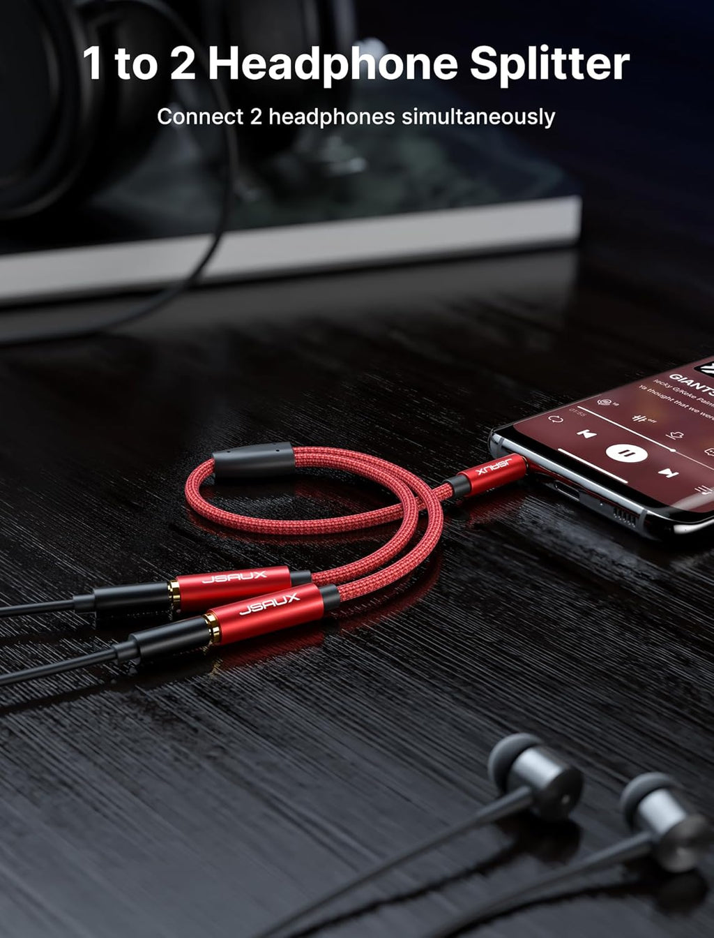 JSAUX Headphone Splitter 4ft, Audio Splitter 3.5mm Male TRS to 2 Dual 3.5mm Female Adapter Nylon-Braided for iPhone, Samsung, Tablets, Laptop, PlayStation and More-