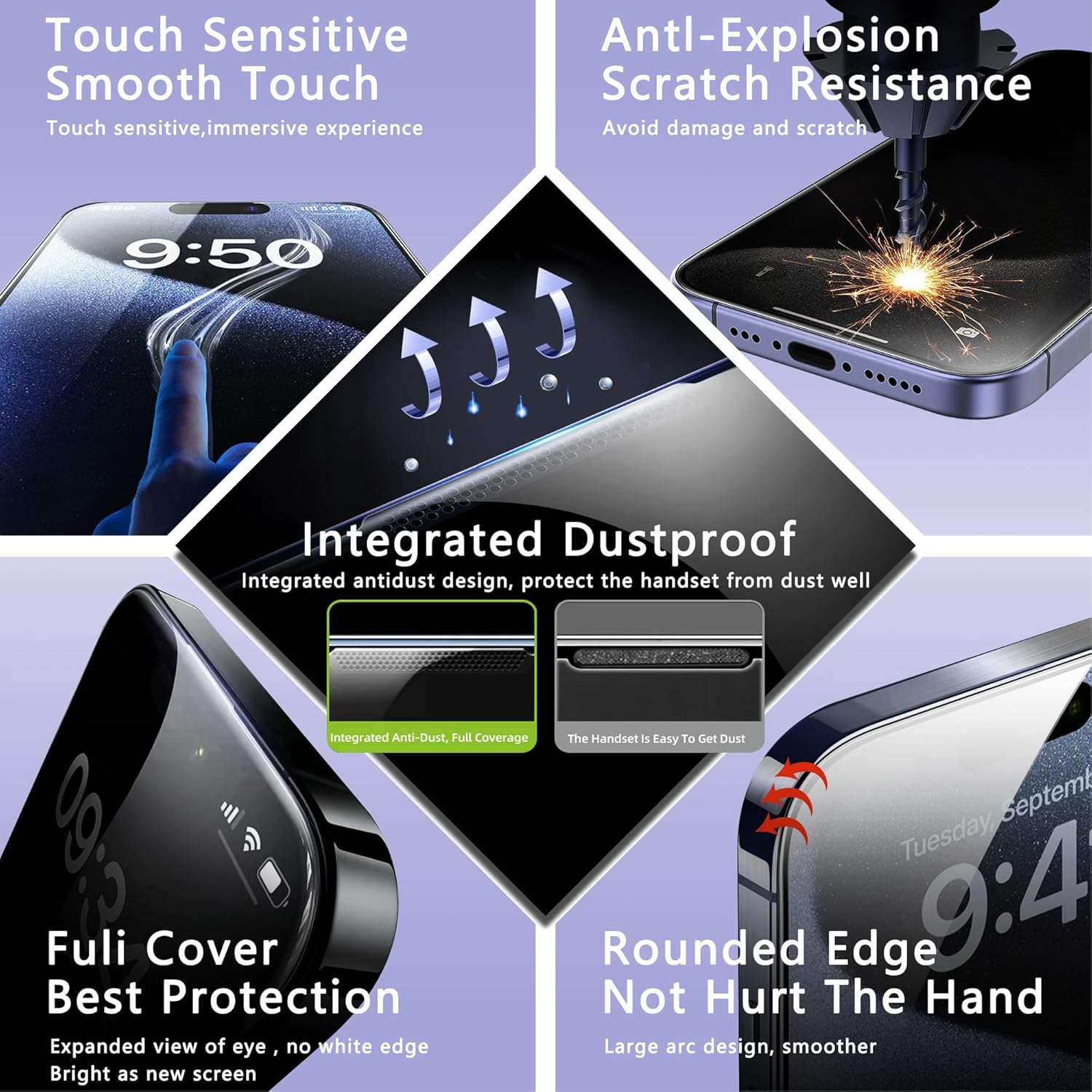 2 Pack Anti Blue Light Matte Screen Protector for iPhone 16 Pro 6.3-Inch Auto Dust Removal, No Bubbles, Tempered Glass Film, Easy Installation