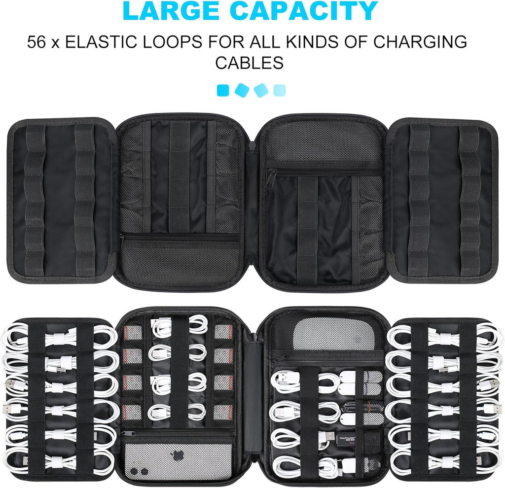 Lacdo Cord Organizer Travel, Cable Organizer Bag Case, Portable Electronics Organizer Travel Case, 6 Layer Large Capacity Charging Cords Storage organizer for Cables, SD Card, Travel Essentials, Black