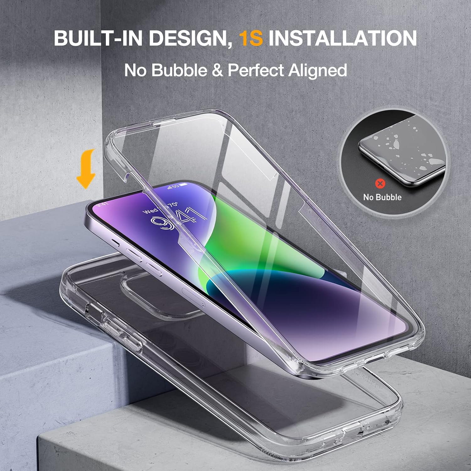 Miracase Class Series for iPhone 14 Case 6.1 inch, [Built-in Tempered Glass Screen Protector] [Bubble Free] Full-Body Protective Bumper Phone Case with Camera Lens Protector, Clear