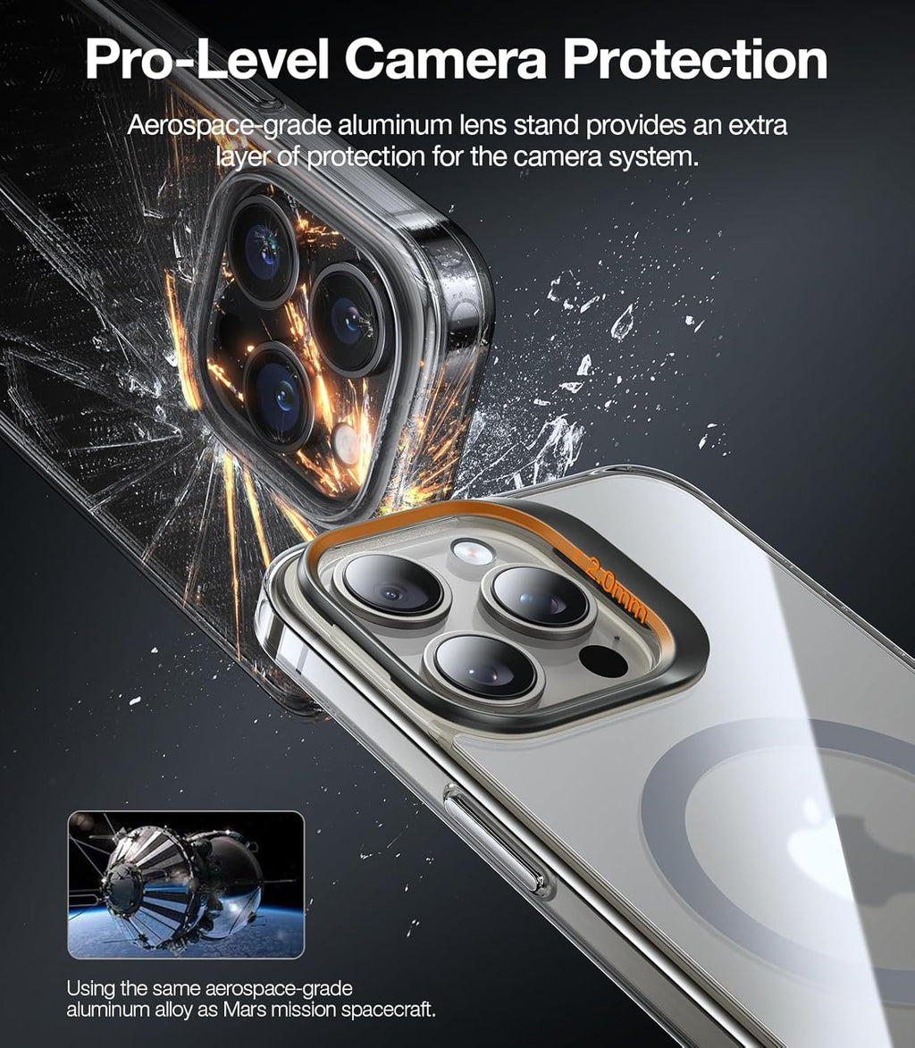 TORRAS Magnetic for iPhone 15 Pro Case, Compatible with MagSafe, Invisible Camera Kickstand, Military-Grade Shockproof Translucent Anti-Scratch Hard Back and Soft Edge Phone Case, Clear Grey
