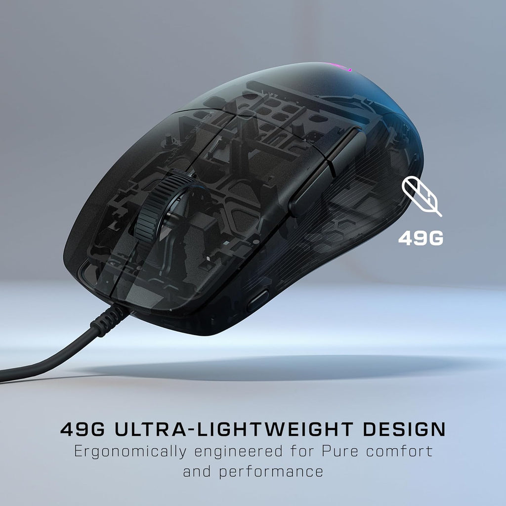 Turtle Beach Pure SEL - Ultra-Light Ergonomic RGB Gaming Mouse, 8K DPI Optical Sensor, Mechanical Switches, Pretension System, Pure PTFE Glides, RGB Illumination – Black