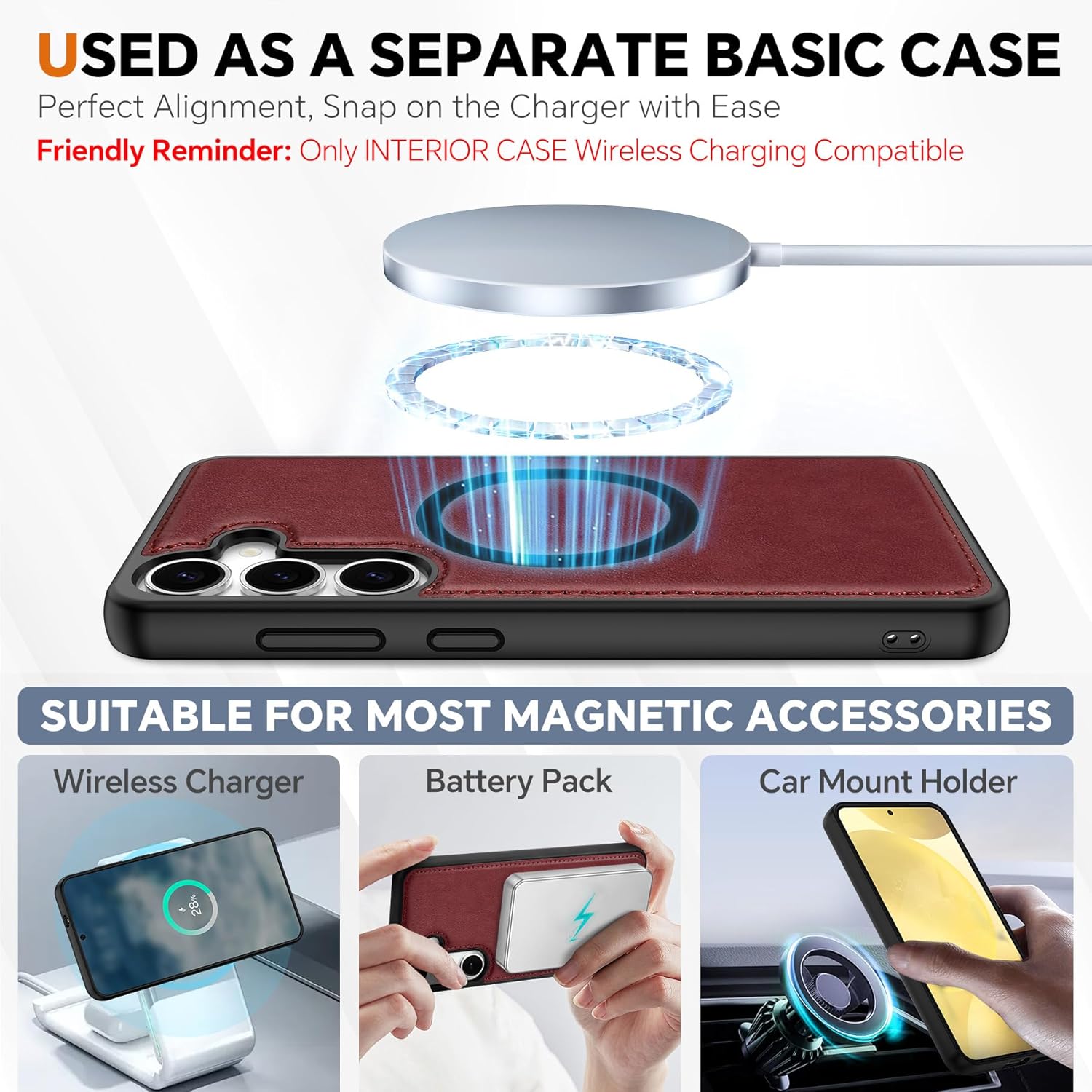 TUCCH Case for Galaxy S25, Detachable Wallet Case with Wrist Strap [Wireless Charging] RFID Blocking 4 Card Holder, Removable Stand PU Leather Flip Shockproof Phone Cover for Galaxy S25 6.2", Dark Red