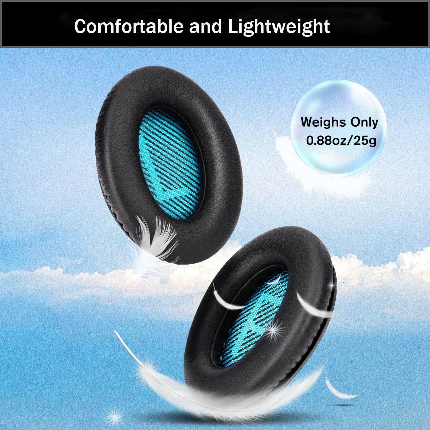 Ear Pads for Bose Quiet Comfort 35 Soft Protein Leather Replacement Earpads Ear Cushions Ear Pad for Bose QC 35/25 / 15 QC2 / Ae2 / Ae2i / Ae2W / Sound Link/Sound True (Black/Blue)