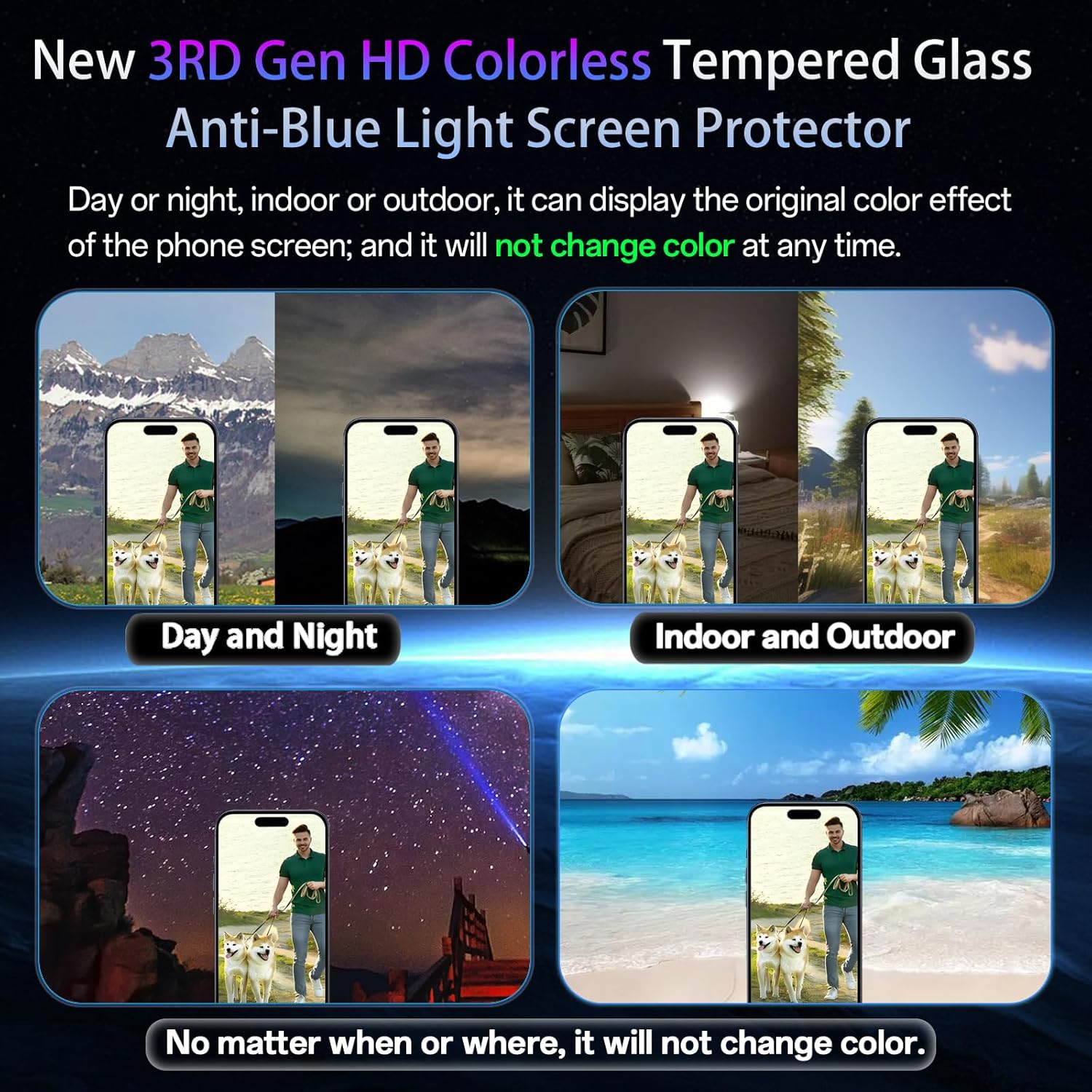 Screen Protector for iPhone 16 Pro Max[6.9 Inch],3RD Colorless Anti-Blue Light Tempered Glass Films,HD Clear, 9H Hardness, No Bubbles, Case Friendly 2 Pack