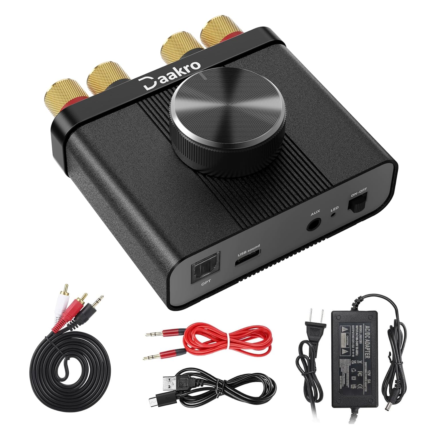 AK30 Mini Bluetooth Amplifier for Passive Speakers,50W+50W 2.0CH Audio Amplifier,Stereo HiFi Digital Amp,Home Amp Receiver w/AUX/USB/BT/Opt Input & 12V/5A Power Adapter for Home/Garage/Ceiling