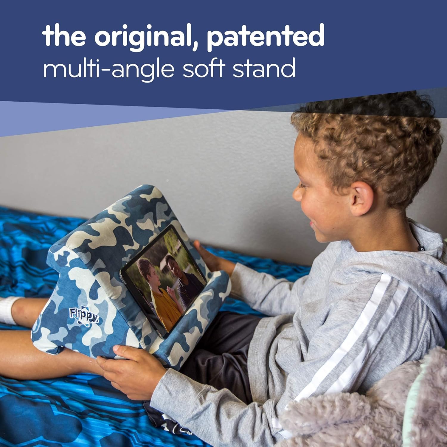 Flippy Tablet Pillow Stand and Holder for Lap, Desk and Bed, Multi-Angle with Storage, Compatible with Kindle, Fire, Samsung Galaxy (Smokey)