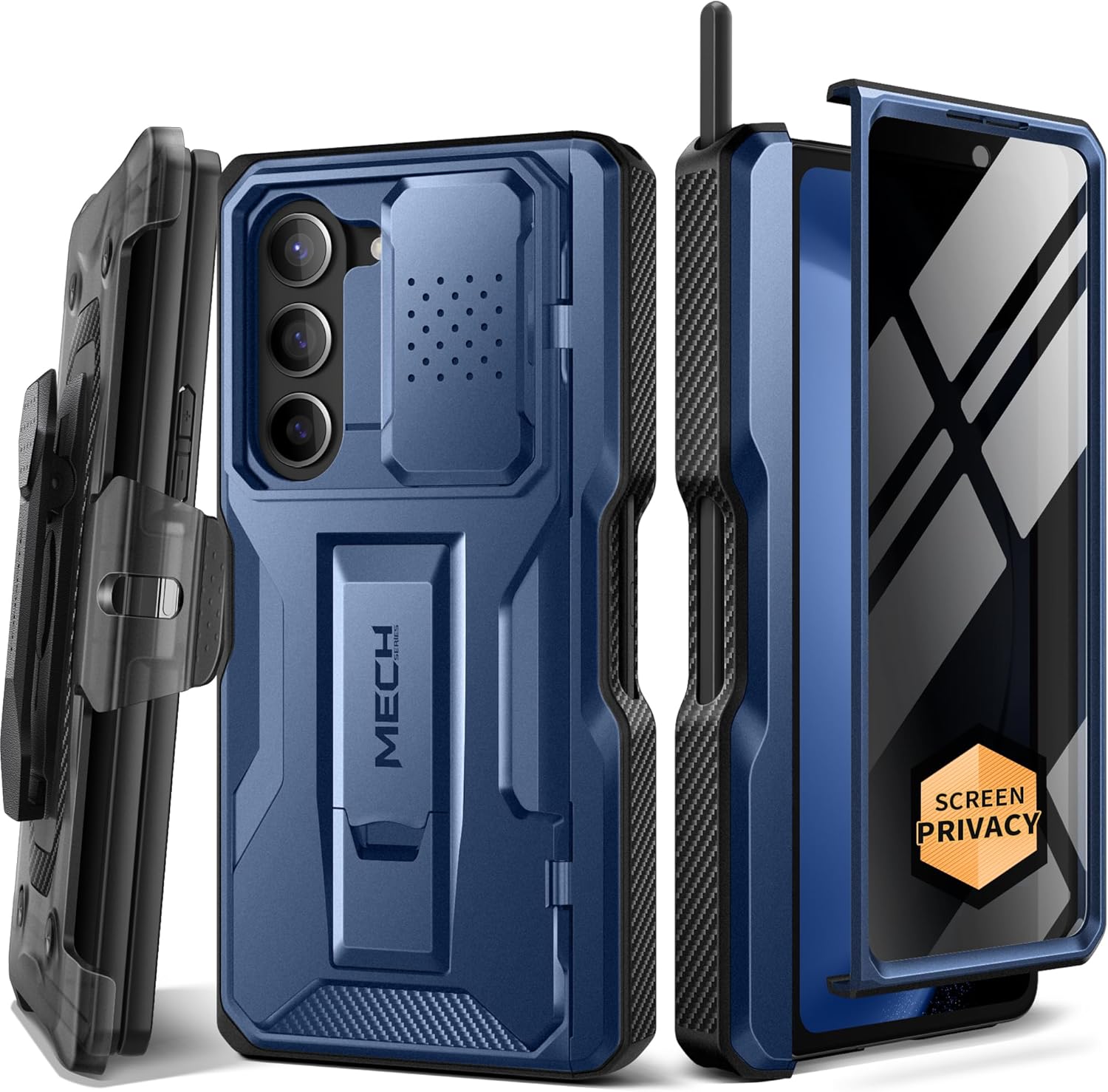 TONGATE for Z Fold 5 Case, [with S Pen Slot & Hinge Protection] [Privacy Glass Screen Protector] Full-Body Military Drop Phone Case for Samsung Galaxy Z Fold 5 with Kickstand & Belt Clip, Blue