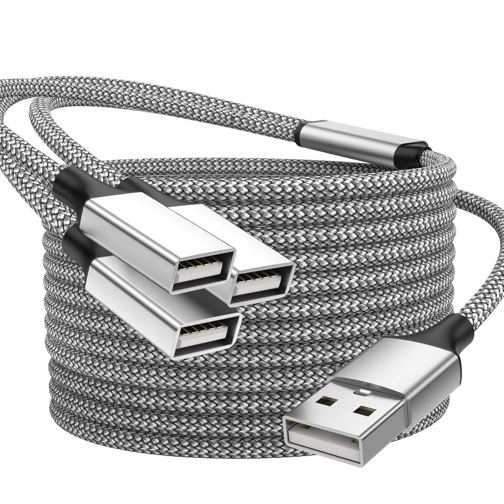 6.6FT USB Splitter, USB A Male to 3 Female Extension Cable Support Charging and Data Transfer for Printer/Keyboard/Flash Drive/PlayStation/Laptop/LED Etc(Silver)