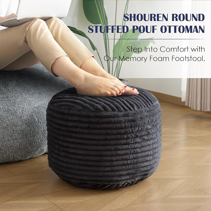 SHOUREN Stuffed Round Ottoman, Corduroy Pouf Ottoman Foot Rest - Image 7