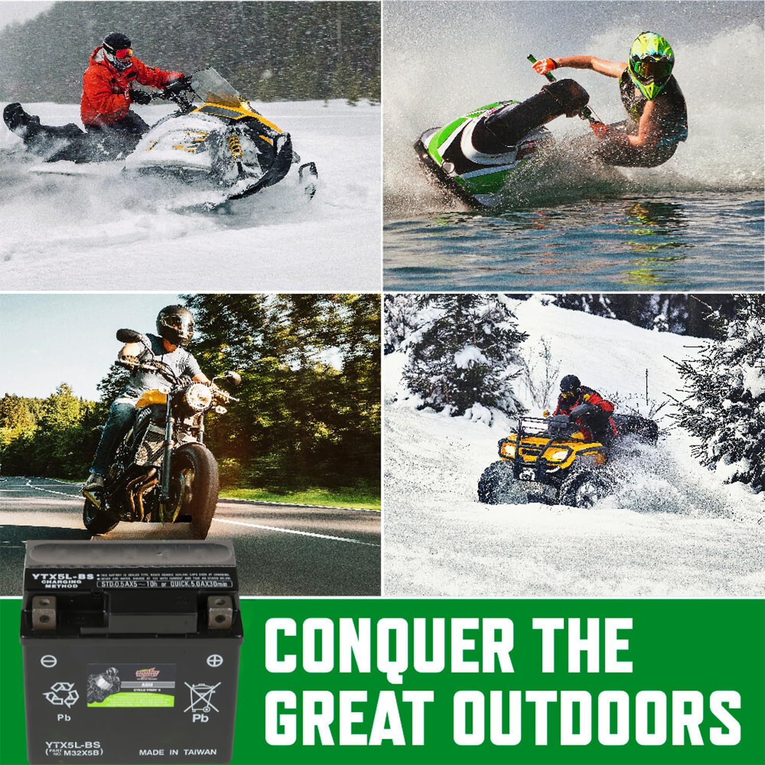 Interstate Batteries YTX5L-BS 12V 4Ah Powersports Battery 80CCA AGM Rechargeable Replacement for Kawasaki, Polaris, KTM Motorcycles, ATVs, Scooters, Bikes (CYTX5L-BS/CITX5L-BS)