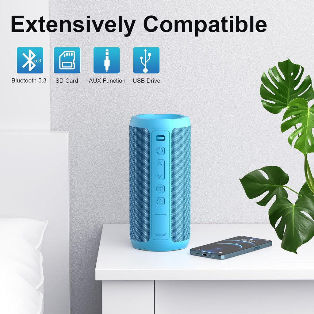 Ortizan Wireless Portable Bluetooth Speaker, IPX7 Waterproof, Dustproof and Rustproof, Powerful 24W Sound, Enhanced Bass, 30-Hour Battery, 360° Party Light, and Stereo Pairing (BT 5.3), Gifts - Blue