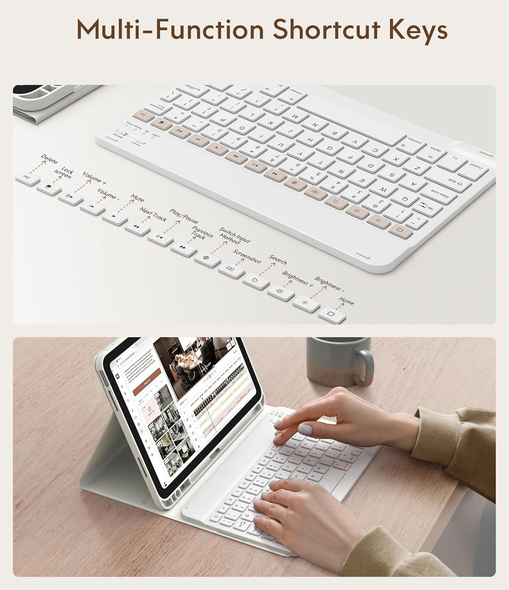 CHESONA Keyboard Case for iPad (A16) 11th/10th Generation (2025/2022), Detachable Wireless Keyboard, Stand Folio Keyboard Cover with Pencil Holder, Thin & Light (White)