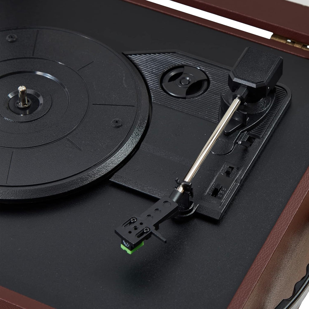 Arkrocket Discovery II 3-Speed Bluetooth Record Player Retro Console Turntable with Built-in Speakers and Removable Legs (Brown)