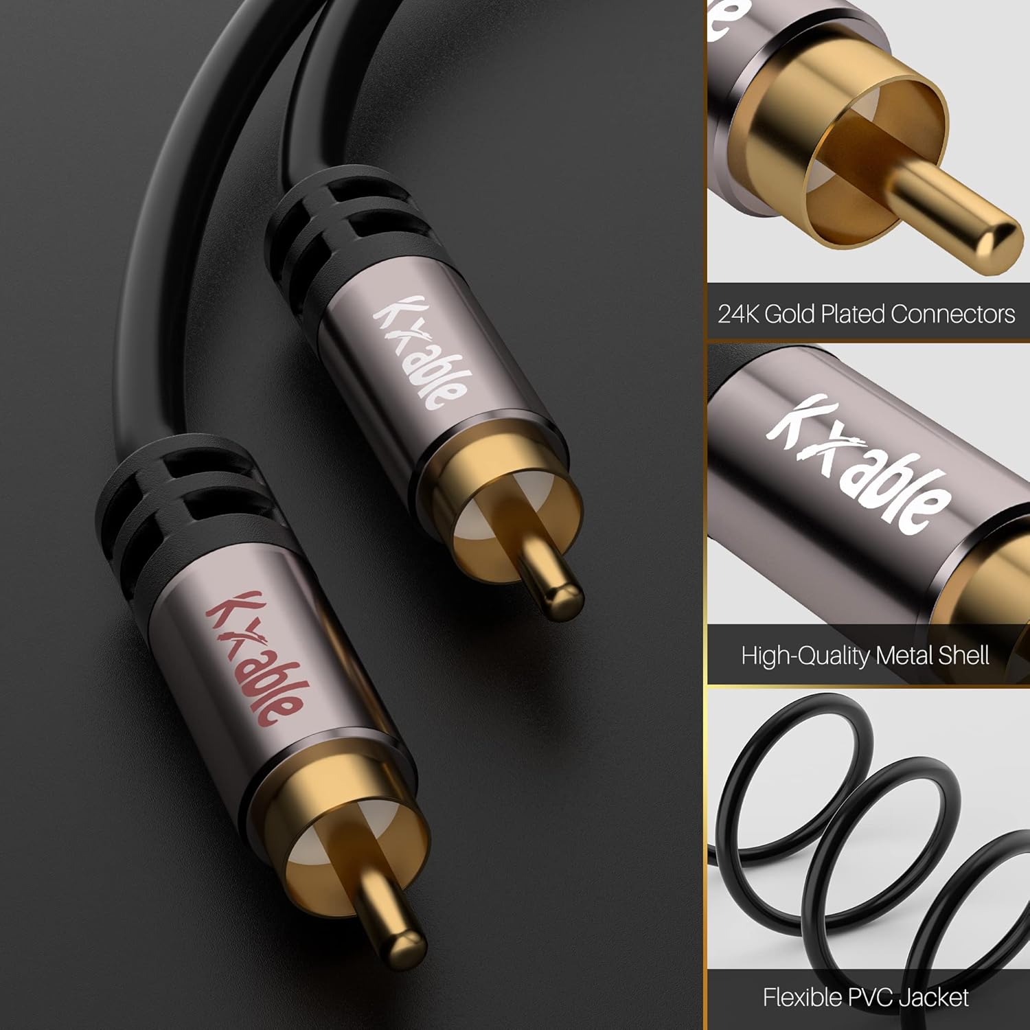 RCA Cable 35FT, 2RCA Male to 2RCA Male Stereo Audio Cable,【Oxygen-Free Copper, Hi-Fi Sound, Double Shielded】 2 RCA Car Audio Subwoofer Cord for Home Theater, HDTV, Amplifier, Hi-Fi System, Speaker