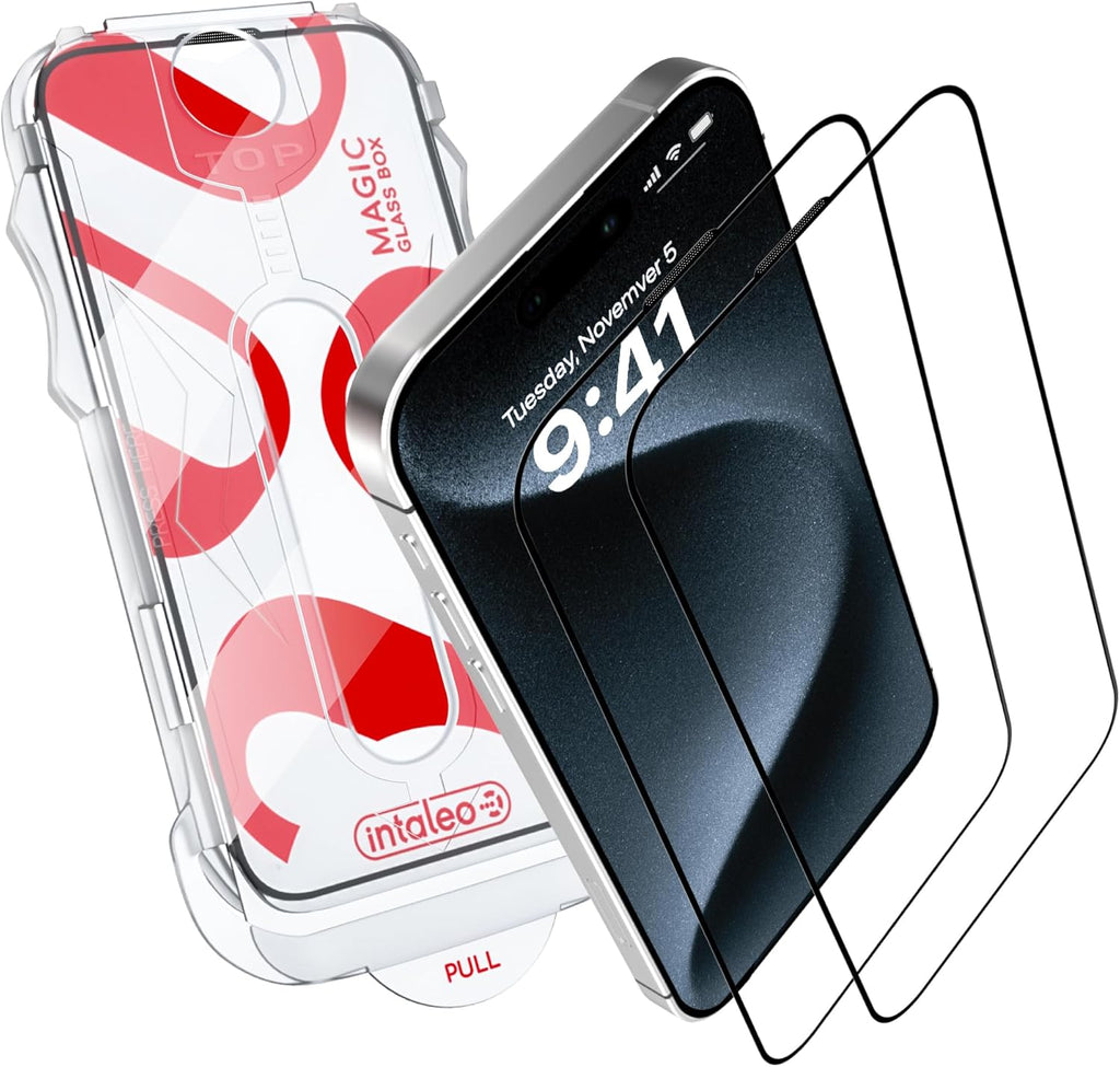 Tempered Glass Screen Protector for iPhone 15 Pro – Full Edge-to-Edge Protection Phone Screen Protector with Applicator, 9H Hardness, Oleophobic Coating - Accessories for iPhone 15 Pro
