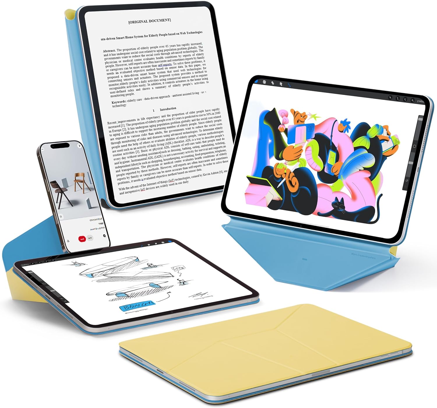 MOFT Dynamic Folio Case for iPad Pro 11- inch (M5 2025 / M4 2024), Silm Magnetic Stand Case with 20+ Viewing Angles, Auto Wake/Sleep, Ultra Thin, Panna Cotta x Faded Jeans