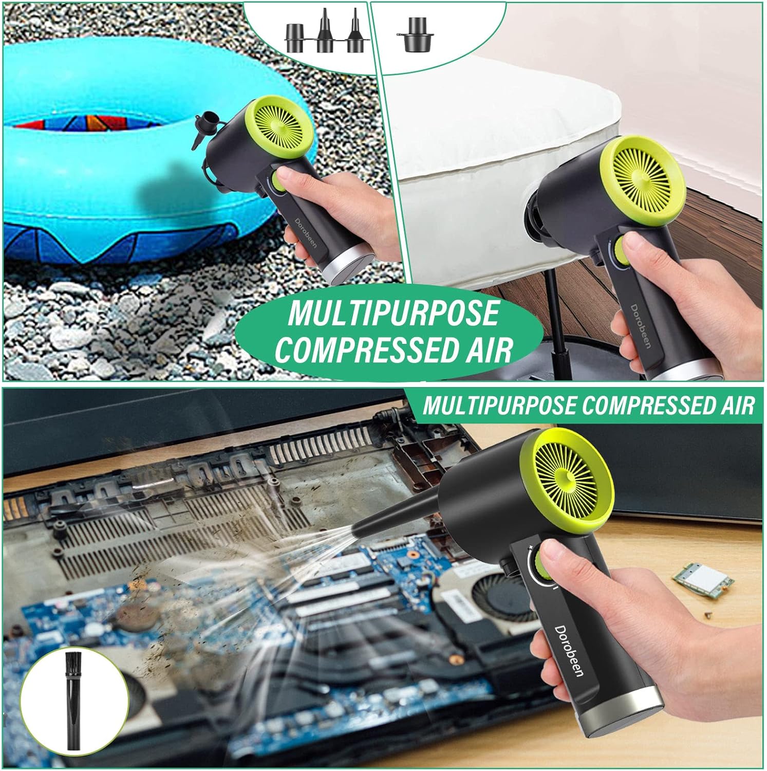 DOROBEEN Compressed Air Duster, Cordless Handheld Air Blower, Stepless Speed, 41000RPM, Portable Rechargeable Built-in Battery, Electric Air Duster for Computer Keyboard Electronics Cleaning