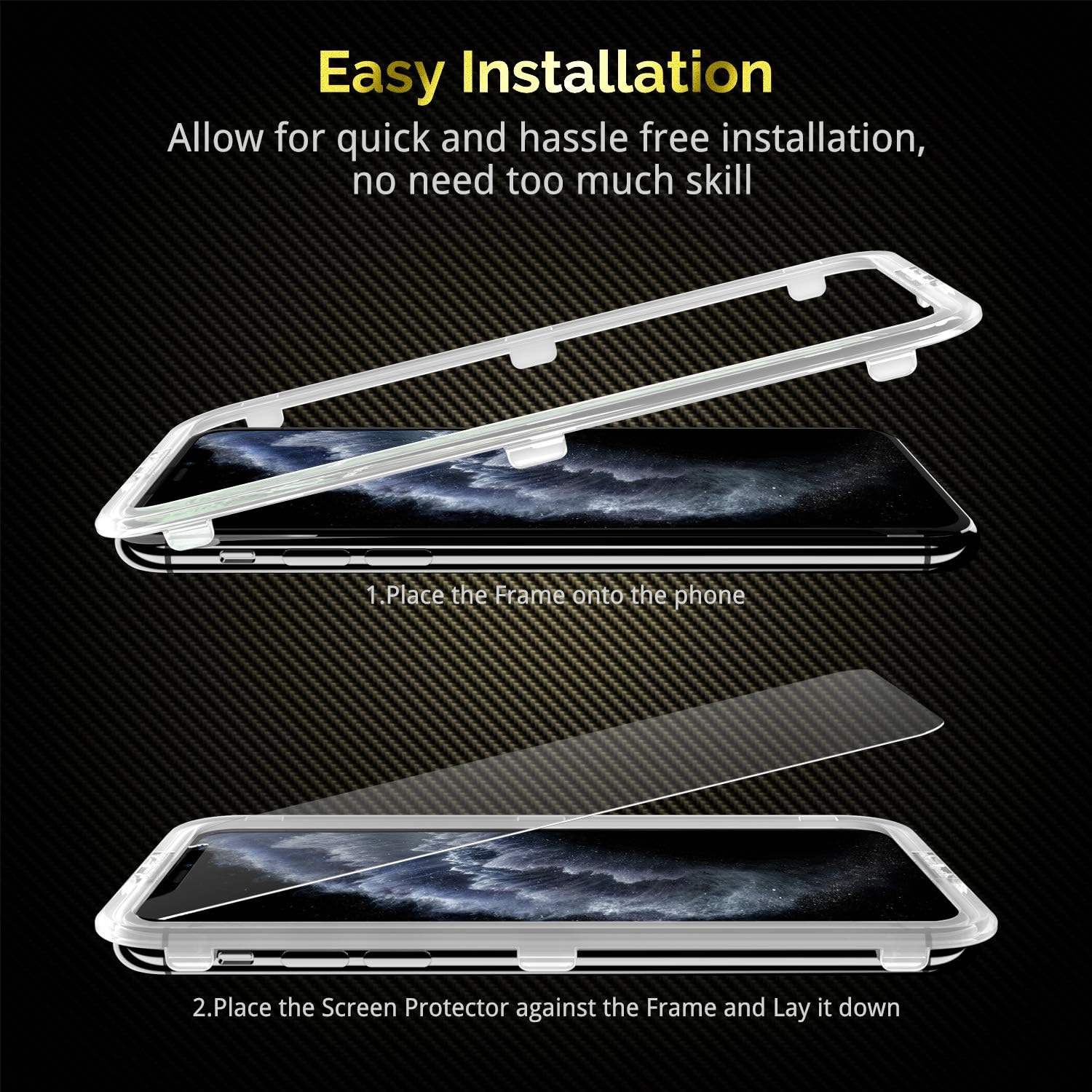 UNBREAKcable 3-Pack Screen Protector for iPhone 11 Pro/XS/X, Double Shatterproof Tempered Glass [Easy Installation Frame] [9H Hardness] [HD Clear] [Case Friendly] for 5.8 Inch