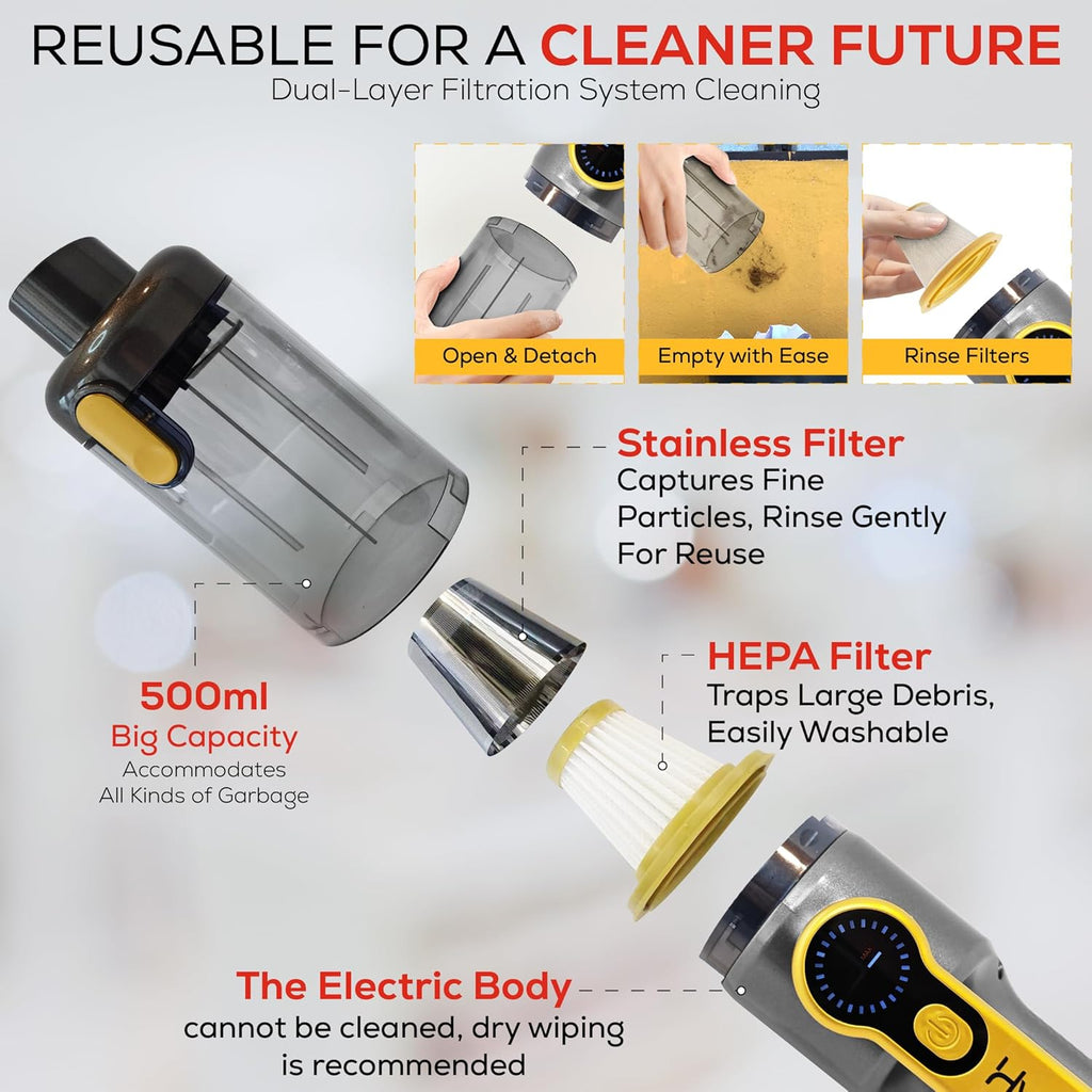 Car Vaccum Cleaner - 2 in 1 Handheld dustbuster, High Power, Portable, Cordless & Corded + Blower with 18500Pa Suction - Fast USB-C Rechargeable Hand Vacuum for Home, Office, Pets & Auto Detailing