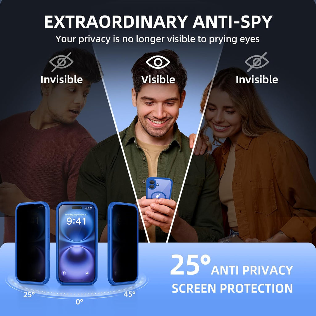 BERFY Magnetic for iPhone 16 Plus Case, Compatible with MagSafe, Built-in Privacy Screen Protector and Upgraded Camera Protection, Anti-Spy Full Body Shockproof Phone Case for 16 Plus 6.7", Klein Blue