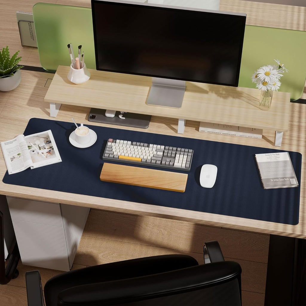 Aothia Leather Desk Pad Protector, Office Desk Mat, Large Mouse Pad, Laptop Desk Pad, Non-Slip PU Leather Desk Blotter, Waterproof Desk Writing Pad for Office and Home (Dark Blue, 47" x 17")