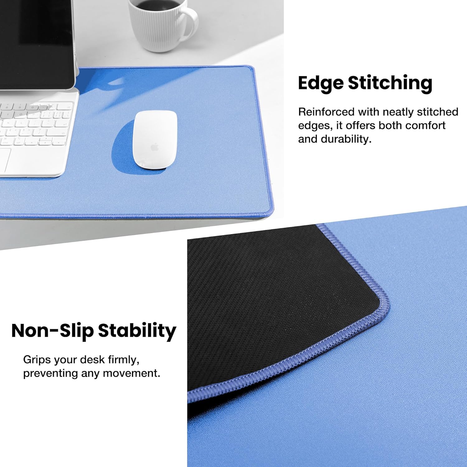 ALOANES Waterproof Mouse Pad, Large Gaming Keyboard Pad with Anti-Slip Base, Grain Jacquard Surface, Extend Desk pad for Gamer, Office & Home, Blue Mousepad 27.6''x11.8''x0.12''