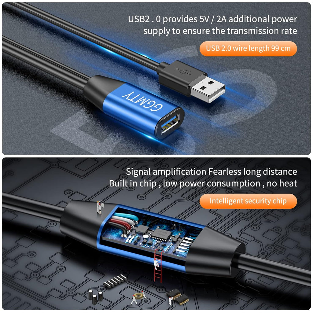 USB 2.0 Type A Male to A Female Active Repeater Extension Cable 65ft, High Speed 480 Mbps