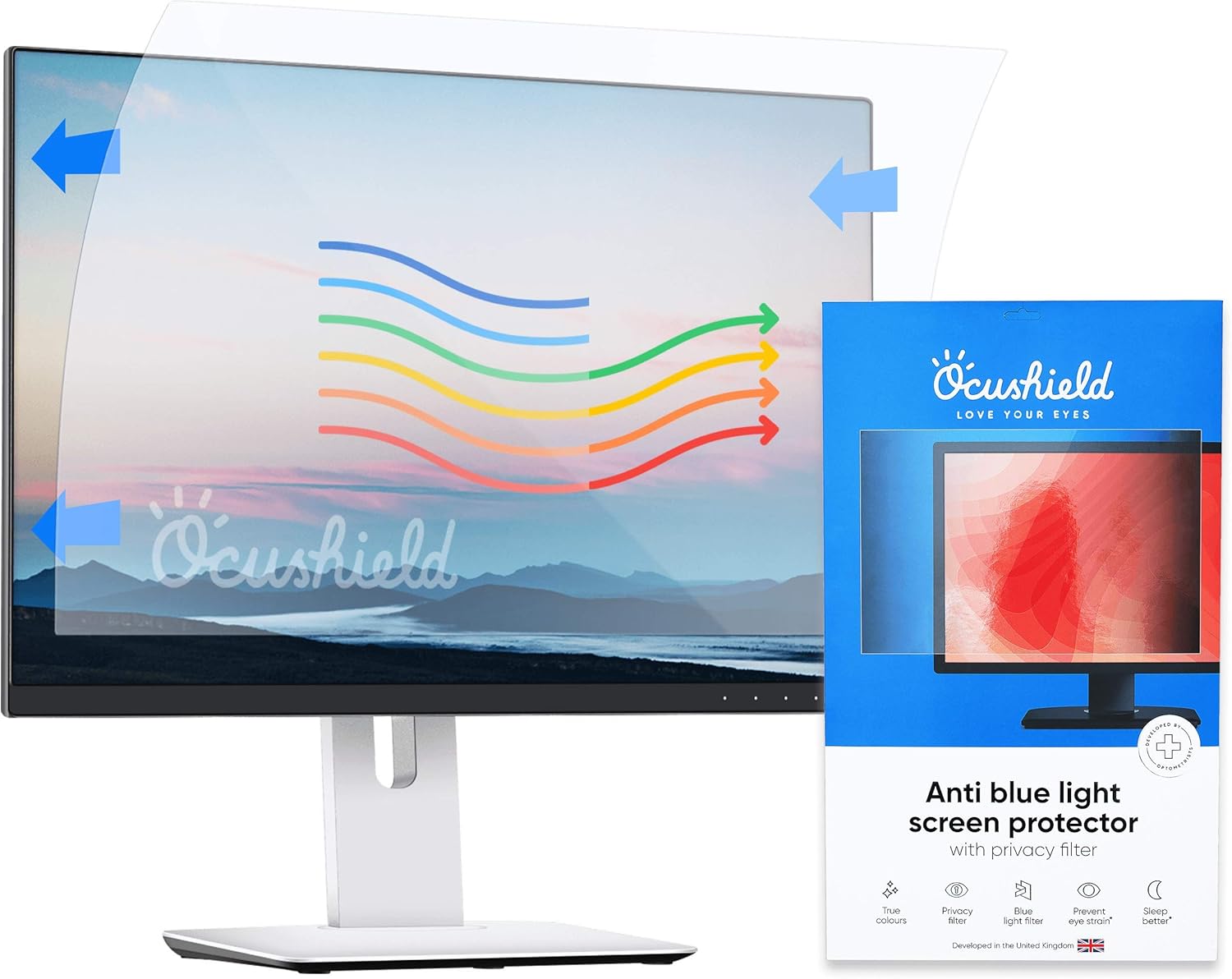 Ocushield 21” (16:10) Premium Anti Blue Light Screen Protector with Privacy Filter for Laptops and Computer Monitors - Anti-Glare - Easy Install - Anti-Fatigue