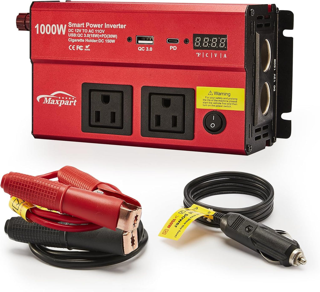 TWING Car 1000w Inverter,12v DC to 110v Power Inverters for Vehicles 1000 watt with Dual AC Outlets 3.0A USB and Type-C,12 Volt Inverter Car Cigarette Lighter Battery