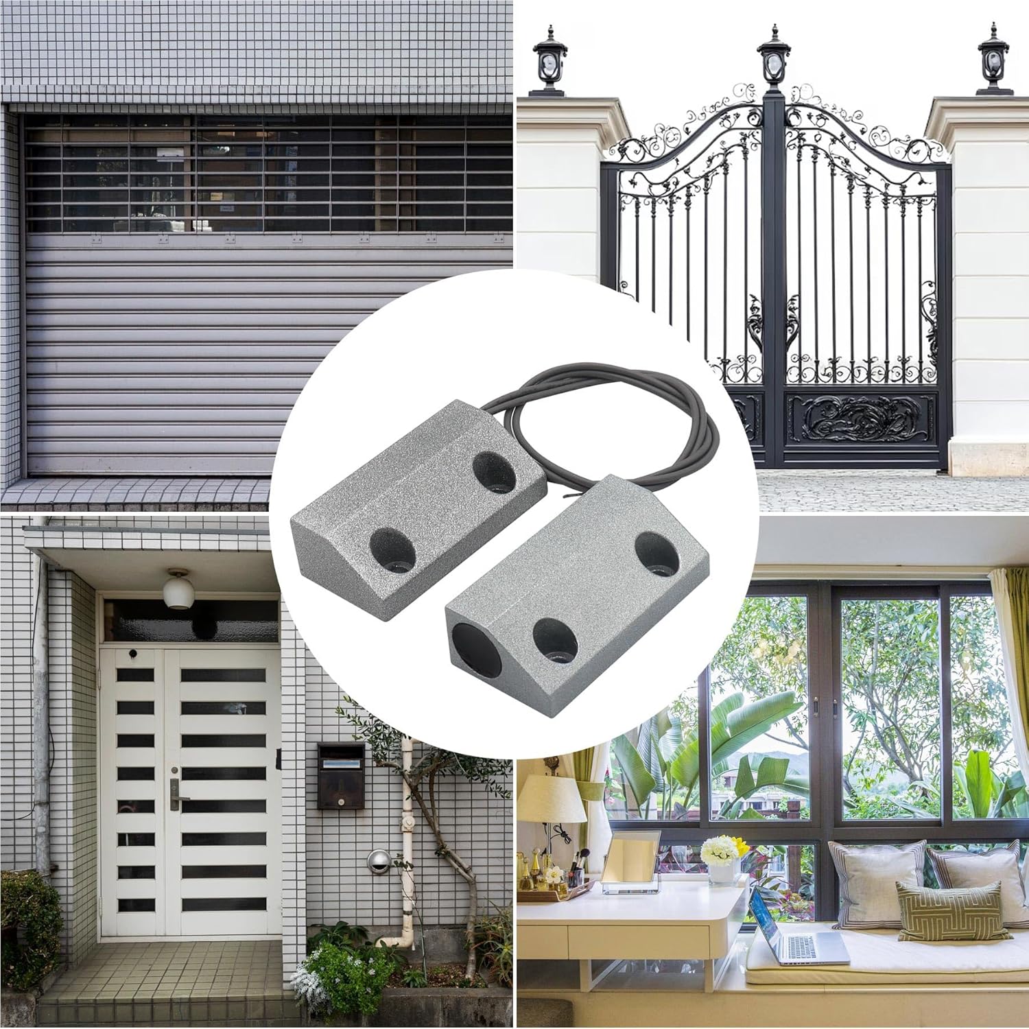 Magnetic Reed Switch Wired Surface Mount Normally Closed NC Contact Sensor Alarm Magnetic Door Switch with 2 Wires, Zinc Alloy Sliver, MC-56