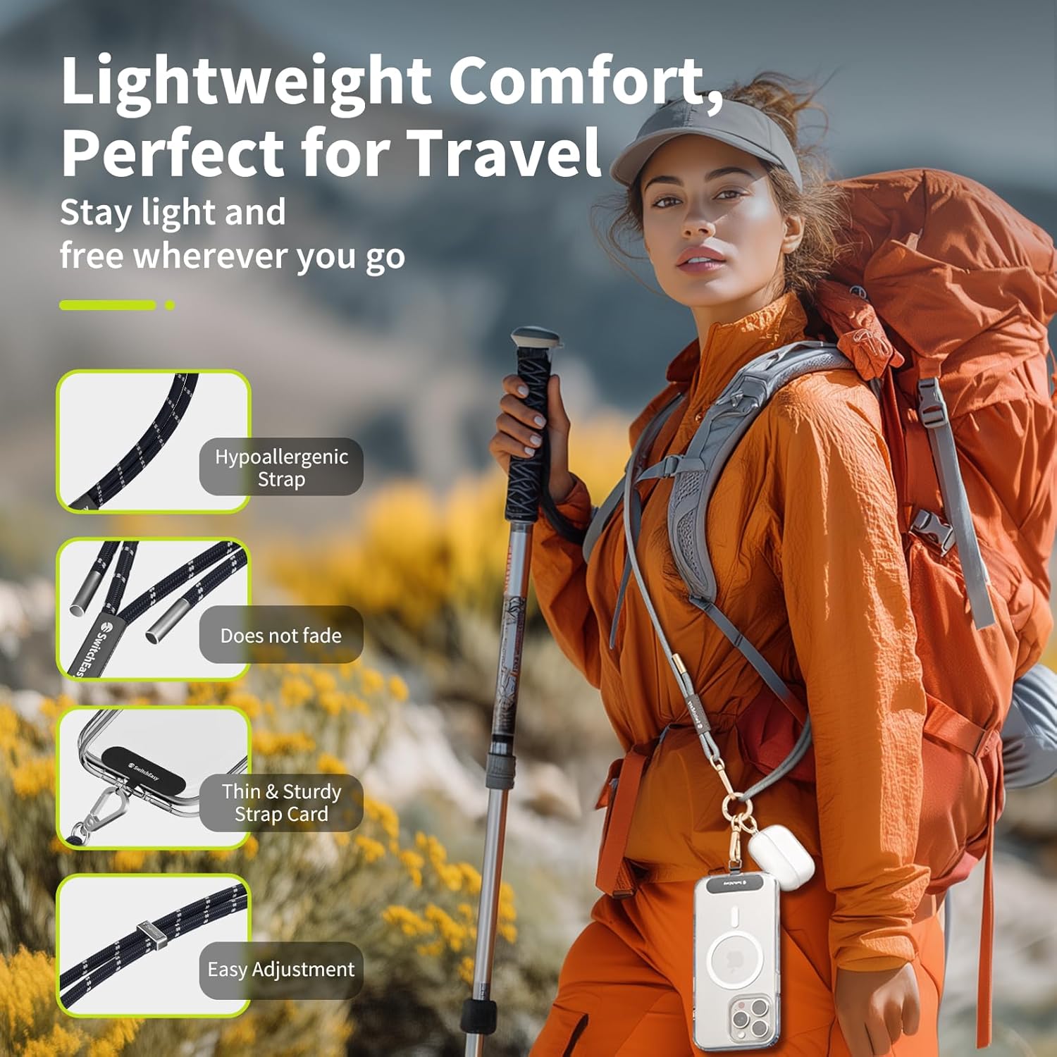 SWITCHEASY 6mm Adjustable Crossbody Phone Strap Compatible with Most Phones, Anti-Theft & Ant-Drop, Hands Free for Phone Lanyard Crossbody with Strap Card Phone Tether Tab - EasyStrap (Midnight Navy)