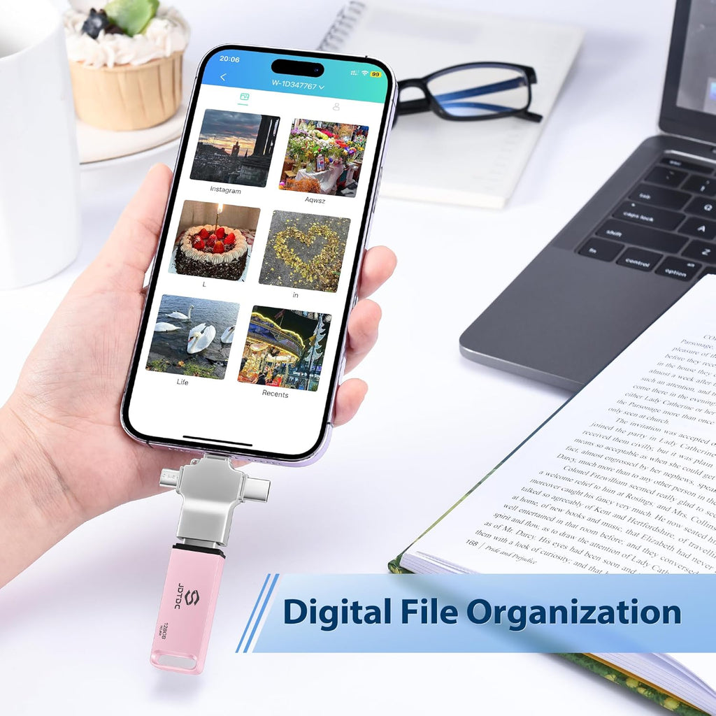 Multiport-Photo-Stick-USB-Flash-Drive 128GB | Truly Automatic Backup for iPhone iPad Android PC Mac | Offline Secure Photo Backup Storage Easy Photo Backup & Transfer Device Picture Saver MemoryStick