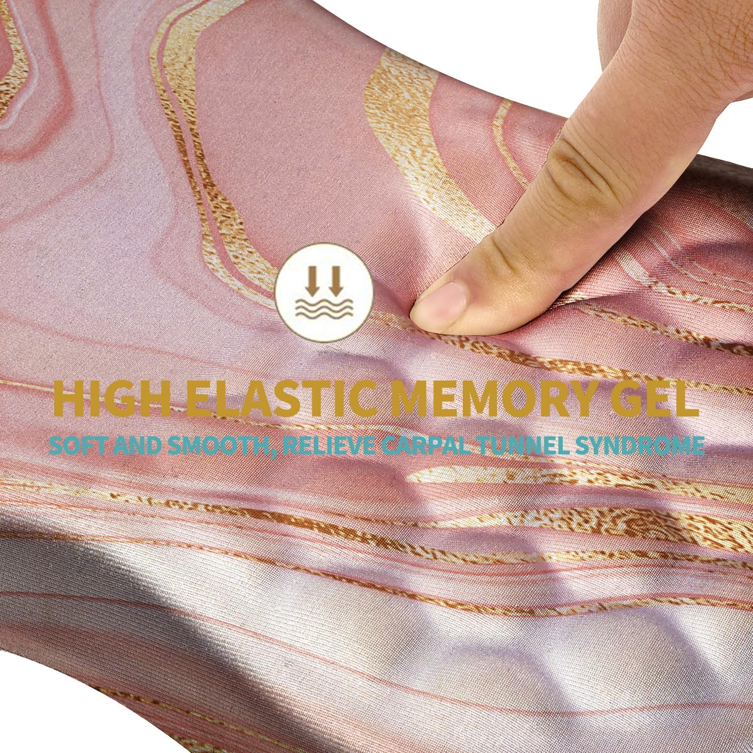 Hokafenle Ergonomic Mouse Pad Wrist Support with Massage Design, Wrist Rest Pain Relief Mousepad with Memory Foam&Non-Slip PU Base, Mouse Pads for Wireless Mouse & Desk (12x8 inch,Pink Gold Marble)