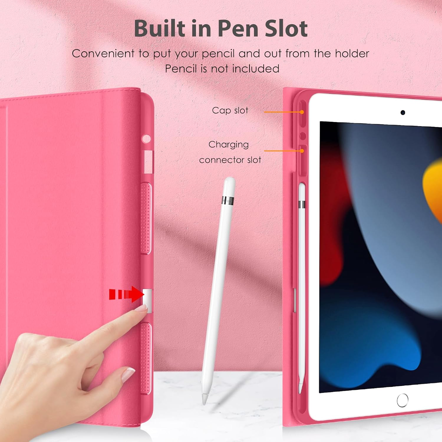 DTTO for iPad 9th/8th/7th Generation 10.2" Case 2021/2020/2019 with Keyboard, 7 Colors Backlit Wireless Detachable Keyboard Premium Leather Folio Cover with Pencil Holder & Pocket, Watermelon Marble