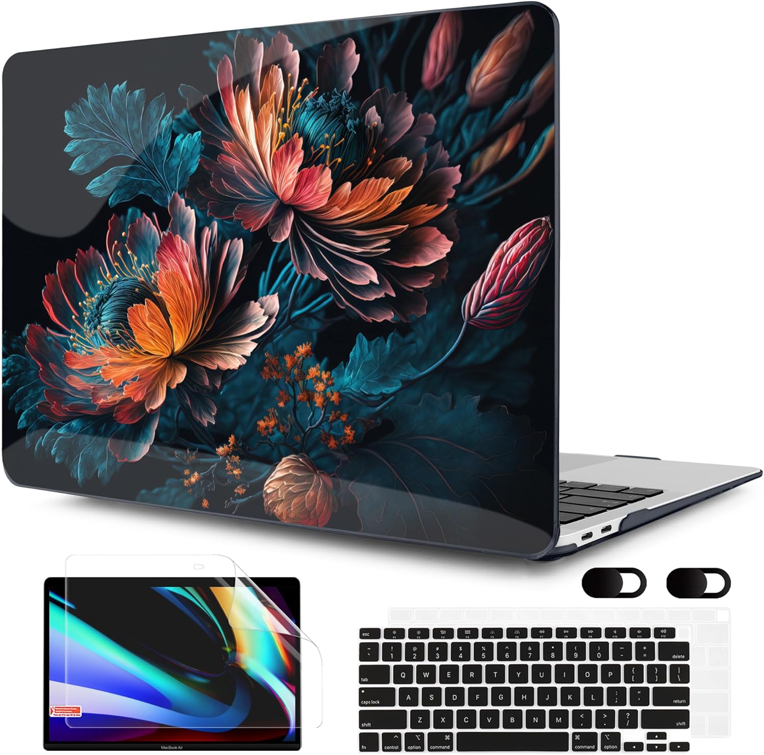 MEEgoodo for MacBook Air 13 inch Case 2021 2020 2019 2018 Released A2337 M1 A2179 A1932 with Touch ID, Plastic Hard Shell & Keyboard Cover Compatible with MacBook Air Case 13.3, Bunch Flowers