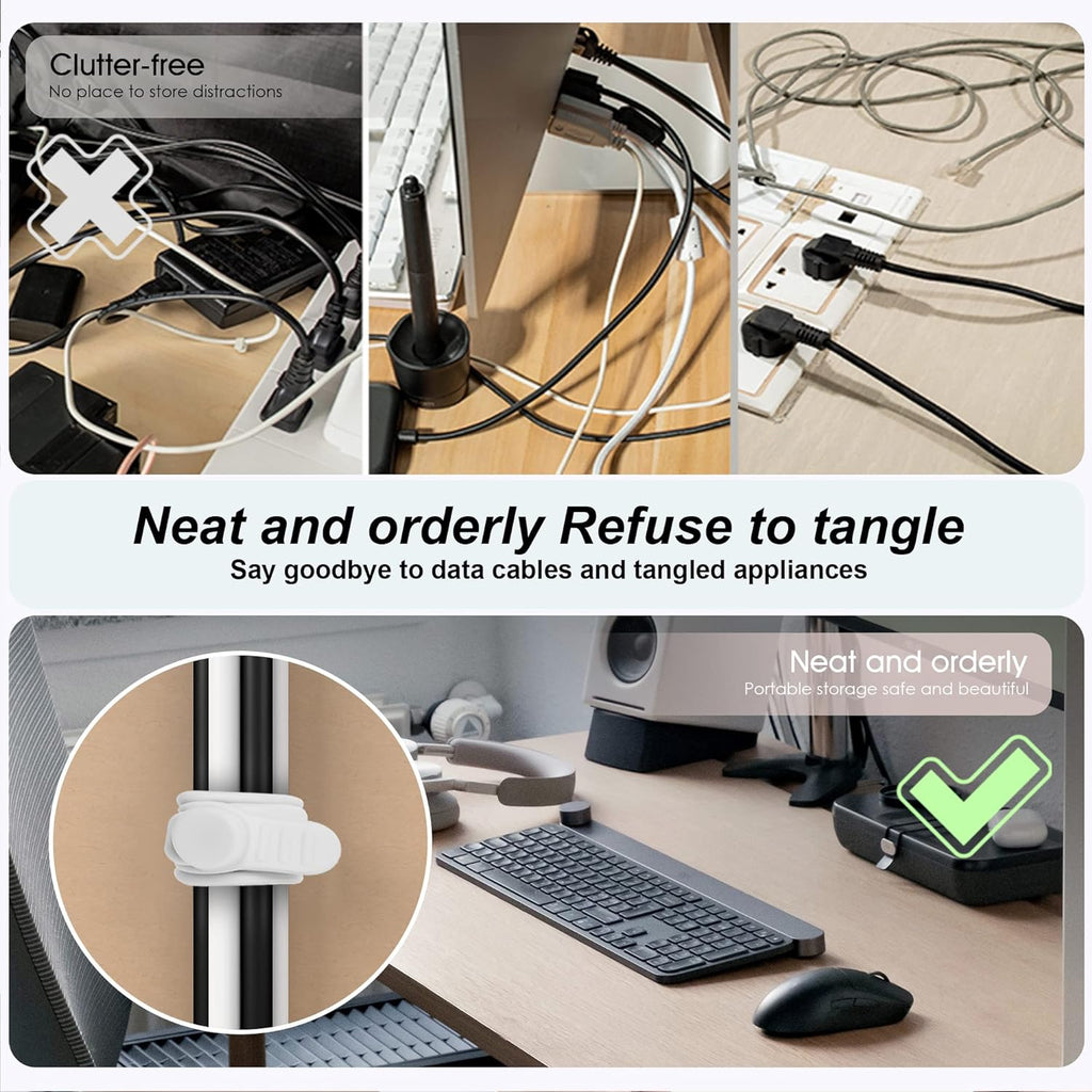 Nearockle 24Pcs Silicone Cable Straps Cord Organizer for Bundling Earphone, Phone Charger, Computer Cords, Reusable Cable Ties Wire Organizer in Home,Office,Kitchen,School (4 Colors)