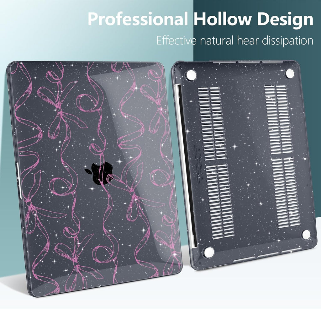 TWOLSKOO Compatible with MacBook Pro 13 inch Case 2023-2016 A2338 M2/M1 A2251 A2289 A2159 A1989 A1706, Plastic Hard Shell Cover & Keyboard Skin & Screen Protector, Sparkly Bows