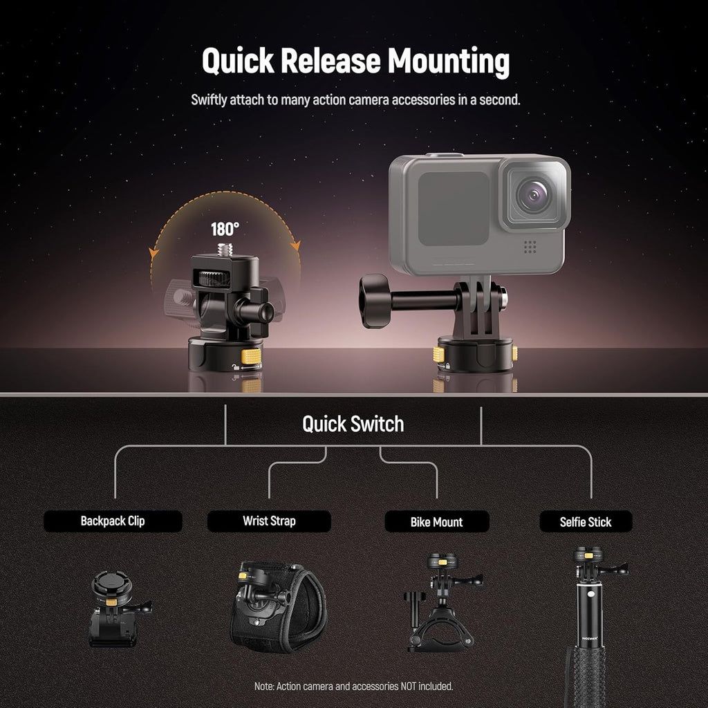 Neewer 6 in 1 Action Camera Mount Kit, Compatible with Hero 13 12 11 Max DJI Osmo Action Insta360, Metal Magnetic Quick Release Mount with 1/4" Thread & Folding Fingers for POV Shots, GP-23