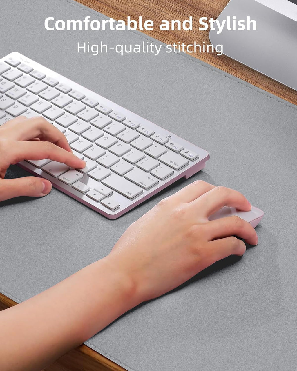 Leather Desk Pad Protector, Mouse Pad, Office Mat, Non-Slip PU Leather Blotter, Laptop Pad, Waterproof Writing Pad for Office and Home (Light Grey, 31.5" x 15.7")