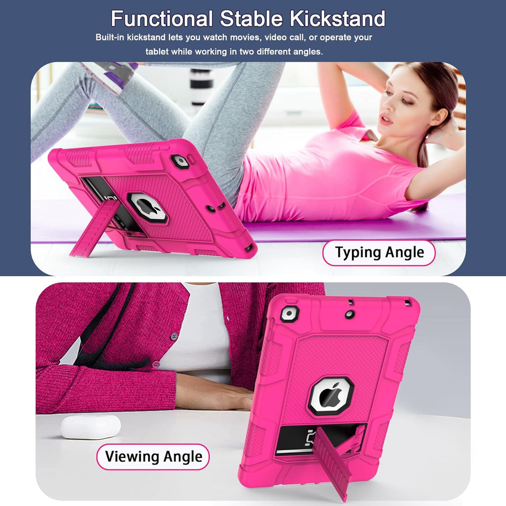Rantice Case Compatible with iPad 9th Generation Case, iPad 8th Generation, iPad 7th Generation, Hybrid Shockproof Rugged Drop Protective Case with Kickstand for iPad 10.2'' (Rosepink+Black)